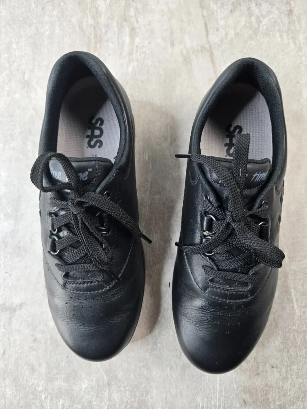 SAS Comfort Walking Sneakers Size 7.5 Wide Fit Black Leather Lace Up Work Shoes